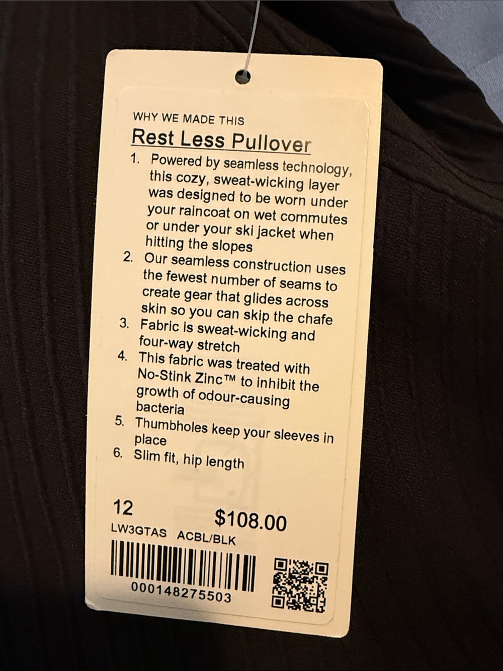NWT - Lululemon Black Ribbed Rest Less Pullover - S12 - Picture 2 of 6